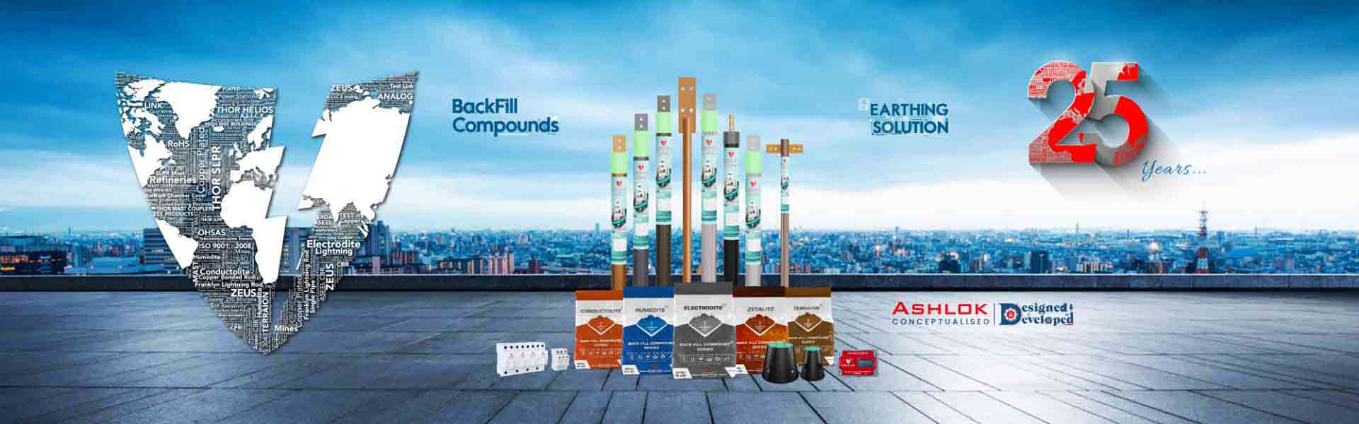 shlok Safe Earthing Electrode Limited product display featuring BackFill compounds and earthing solutions