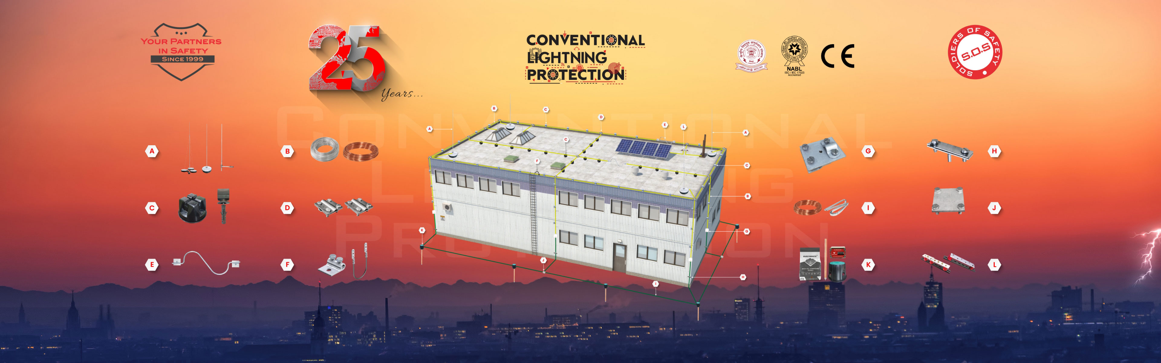 Ashlok Safe Earthing Electrode Limited 25th anniversary display for conventional lightning protection system